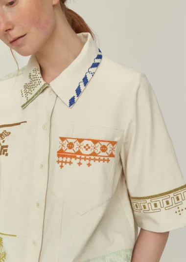 Toast Embroidered Patchwork Cotton Shirt