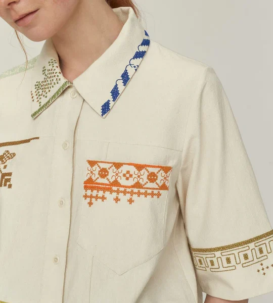 Toast Embroidered Patchwork Cotton Shirt